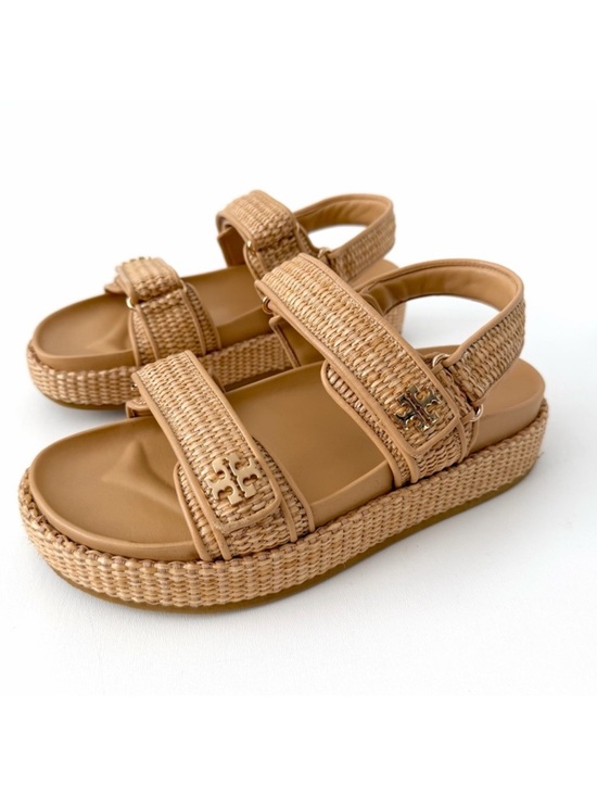Tory Burch Shoes - TORY BURCH | Kira Raffia Platform Sport Sandals Double T Logo Resort Summer 8.5